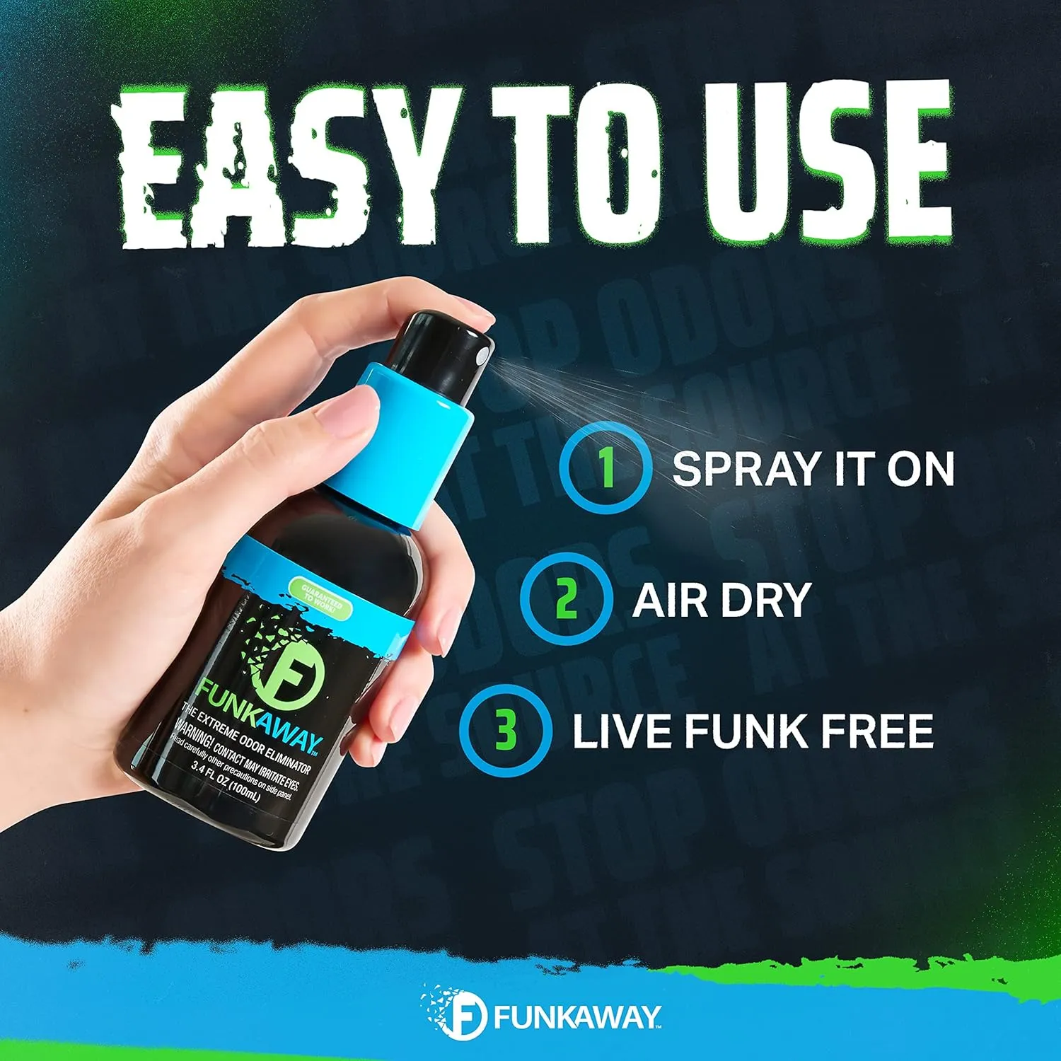 FunkAway Odor Eliminator Spray for Shoes, Clothes and Gear, 3.4 oz., 3 Pack, Non-Aerosol; Mini Size for Travel, Ideal for Gym Bag, Purse, Locker or Suitcase
