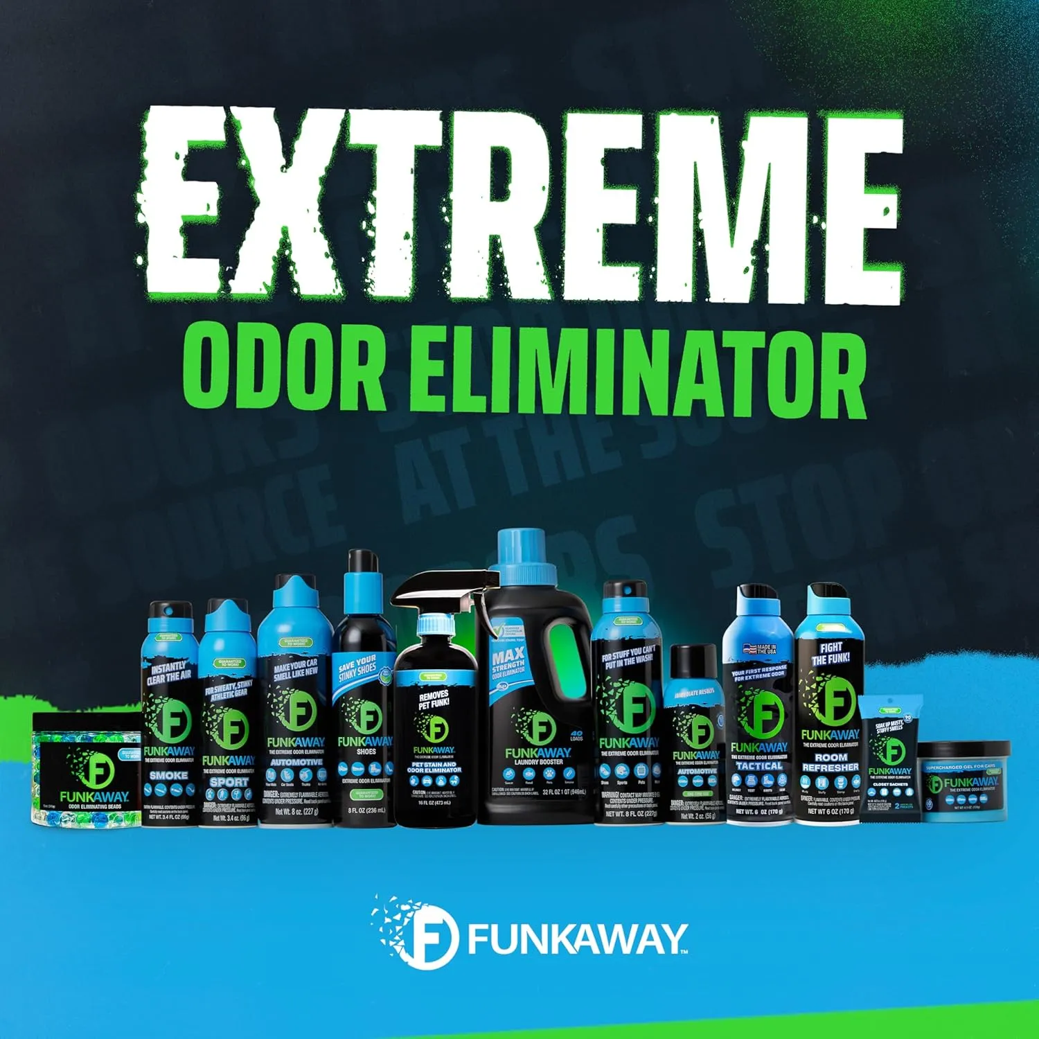 FunkAway Odor Eliminator Spray for Shoes, Clothes and Gear, 3.4 oz., 3 Pack, Non-Aerosol; Mini Size for Travel, Ideal for Gym Bag, Purse, Locker or Suitcase