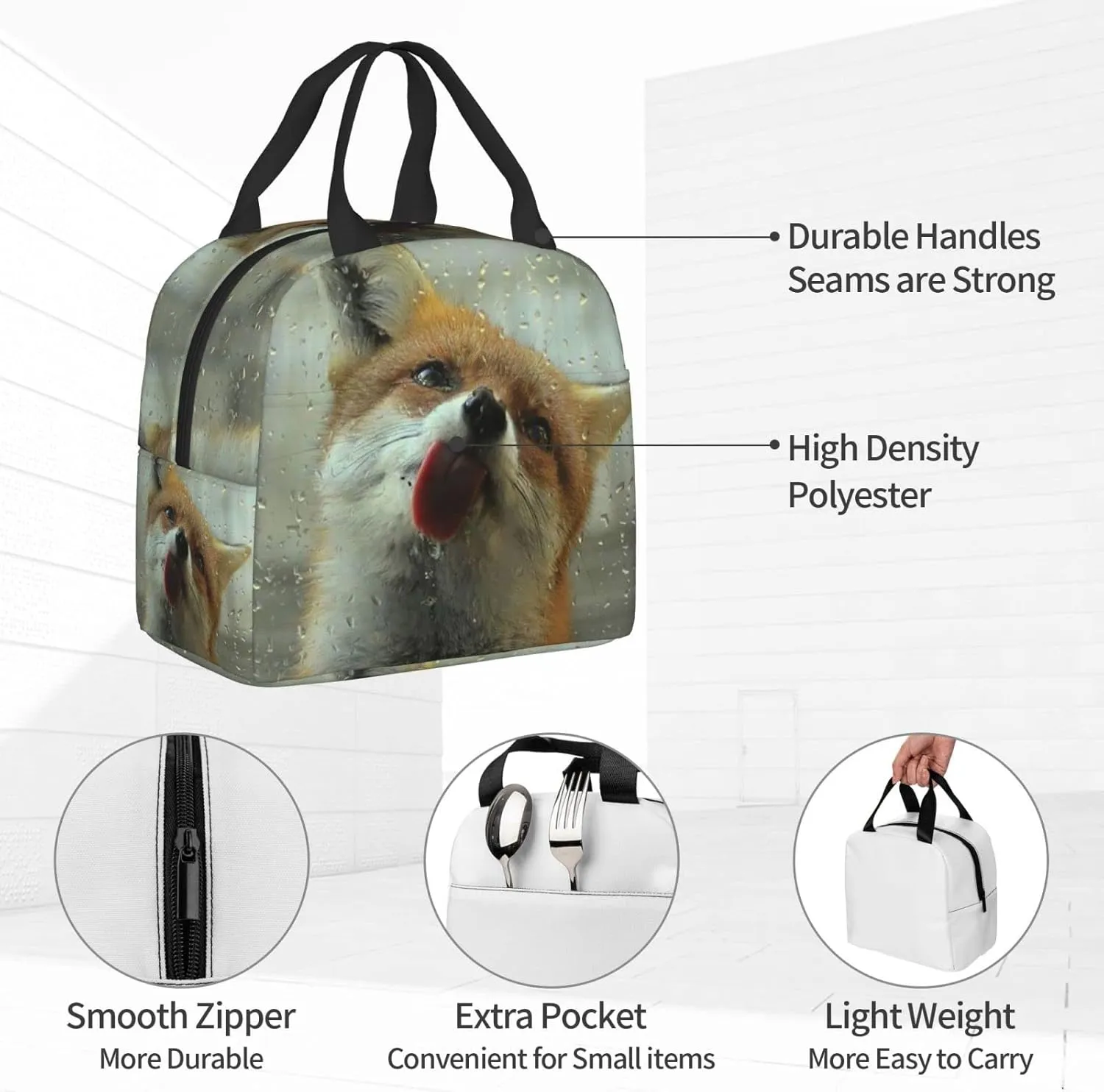 Funny 3d Fox Lunch Box Insulated Meal Bag Lunch Bag Reusable Snack Bag Food Container For Boys Girls Men Women School Work Travel Picnic