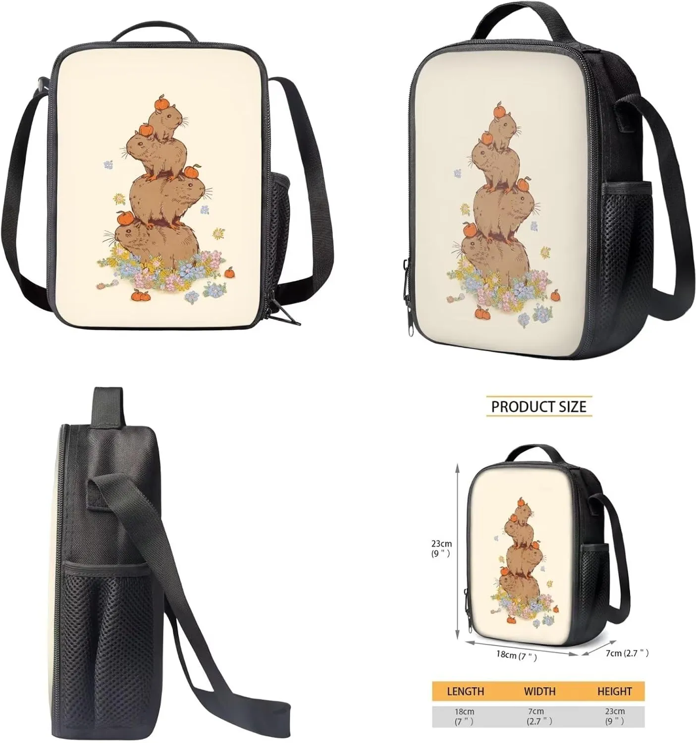 Funny Capybara Backpack Set Kids Toddler Elementary School Bag Bookbag with Insulated Lunch Box Pencil Pouch Pen Bag 12 Inch Backpack School Bag for Kids Toddler