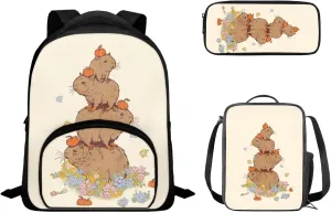Funny Capybara Backpack Set Kids Toddler Elementary School Bag Bookbag with Insulated Lunch Box Pencil Pouch Pen Bag 12 Inch Backpack School Bag for Kids Toddler