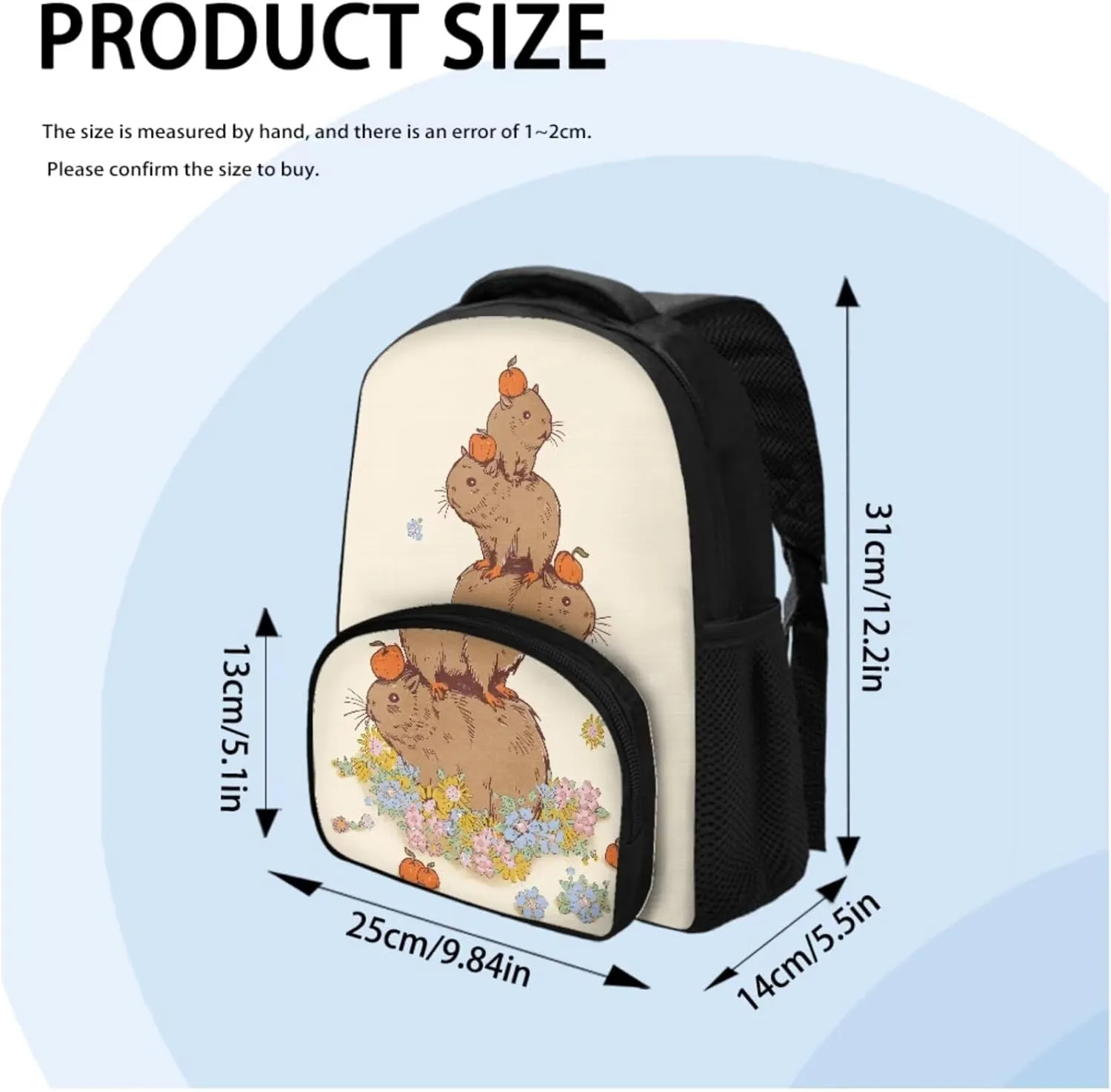 Funny Capybara Backpack Set Kids Toddler Elementary School Bag Bookbag with Insulated Lunch Box Pencil Pouch Pen Bag 12 Inch Backpack School Bag for Kids Toddler