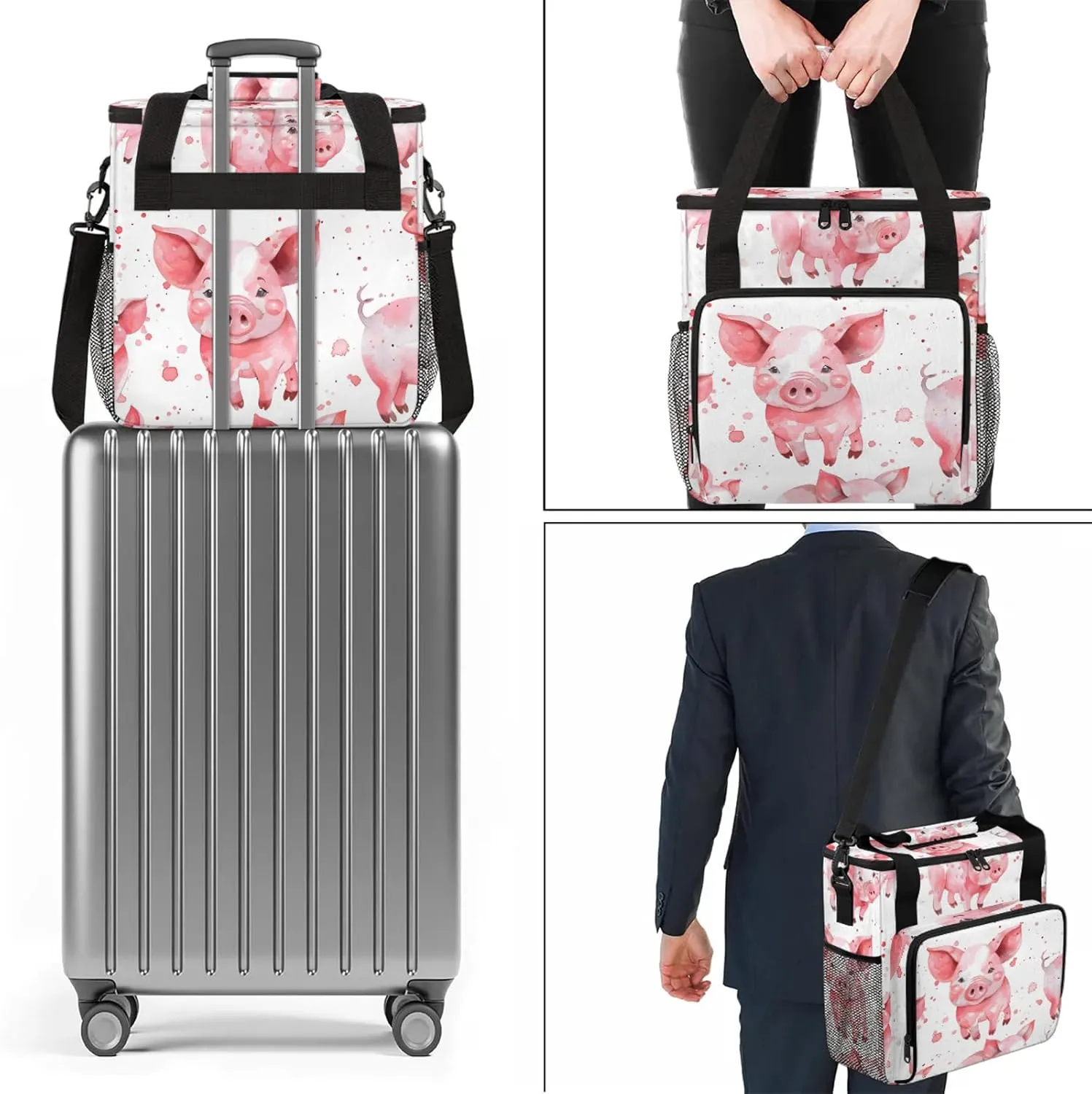 Funny Pig Coffee Maker Carring Bag, Large Insulated Storage Organizer Case Tote Bags with Shoulder Strap for Travel Work Picnic