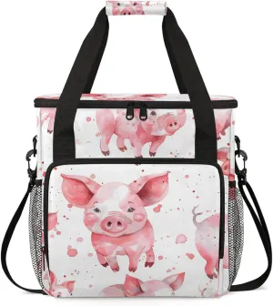 Funny Pig Coffee Maker Carring Bag, Large Insulated Storage Organizer Case Tote Bags with Shoulder Strap for Travel Work Picnic