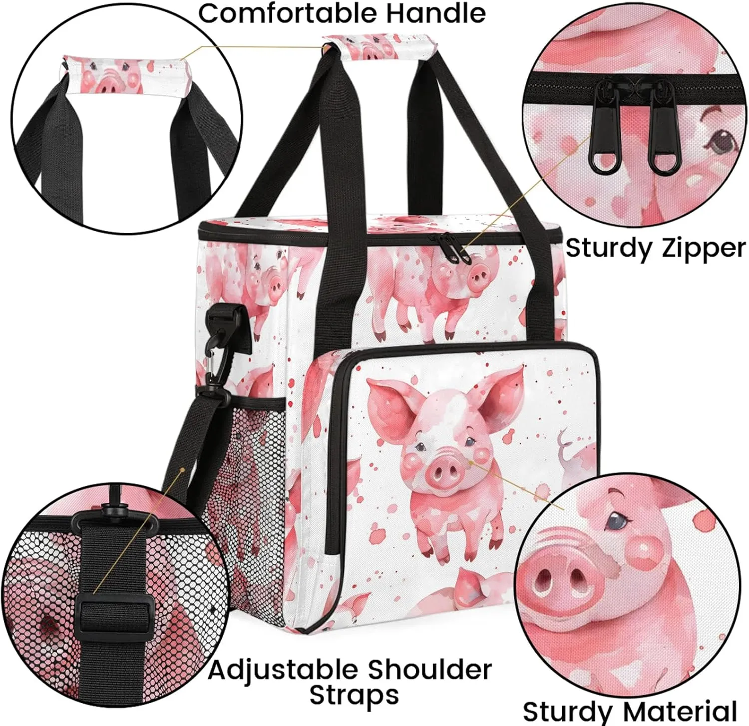 Funny Pig Coffee Maker Carring Bag, Large Insulated Storage Organizer Case Tote Bags with Shoulder Strap for Travel Work Picnic