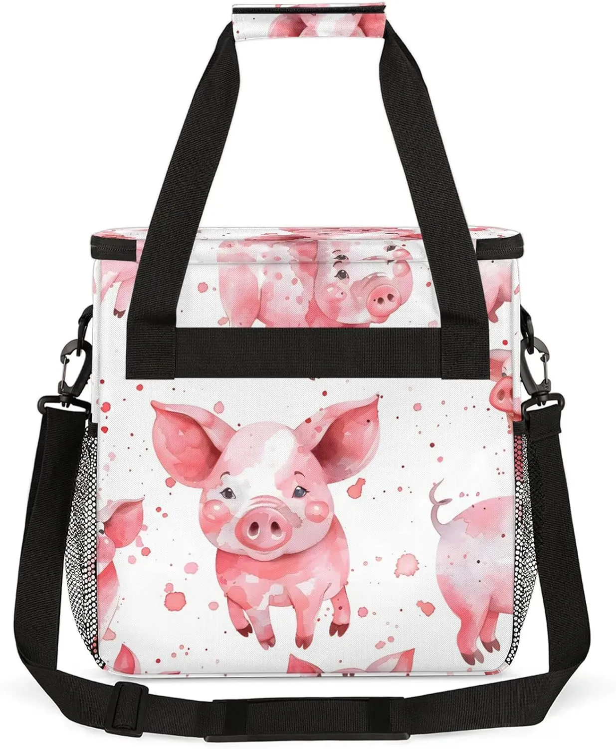 Funny Pig Coffee Maker Carring Bag, Large Insulated Storage Organizer Case Tote Bags with Shoulder Strap for Travel Work Picnic