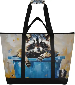 Funny Raccoon Blue Bucket Large Insulated Cooler Bag, Collapsible Soft Cooler Makes a Perfect Insulated Grocery Bag, Food Delivery Bag, Travel Insulated Bag or Beach Cooler Bags
