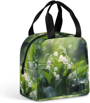 FunnyStar Lily of The Valley Flowers Green Leaves Lunch Tote Bag Insulated Lunch Box Cooler Bag for Office Work Picnic Travel