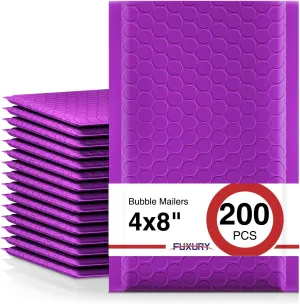 Fuxury Bubble Mailers 4x8 Inch Purple 200 Pack Padded Envelopes Usable Size 4x7" Thick Mailing Envelopes Bubble Opaque Padded Mailers Shipping Bags for Mailing Jewelry Makeup Small Business#000