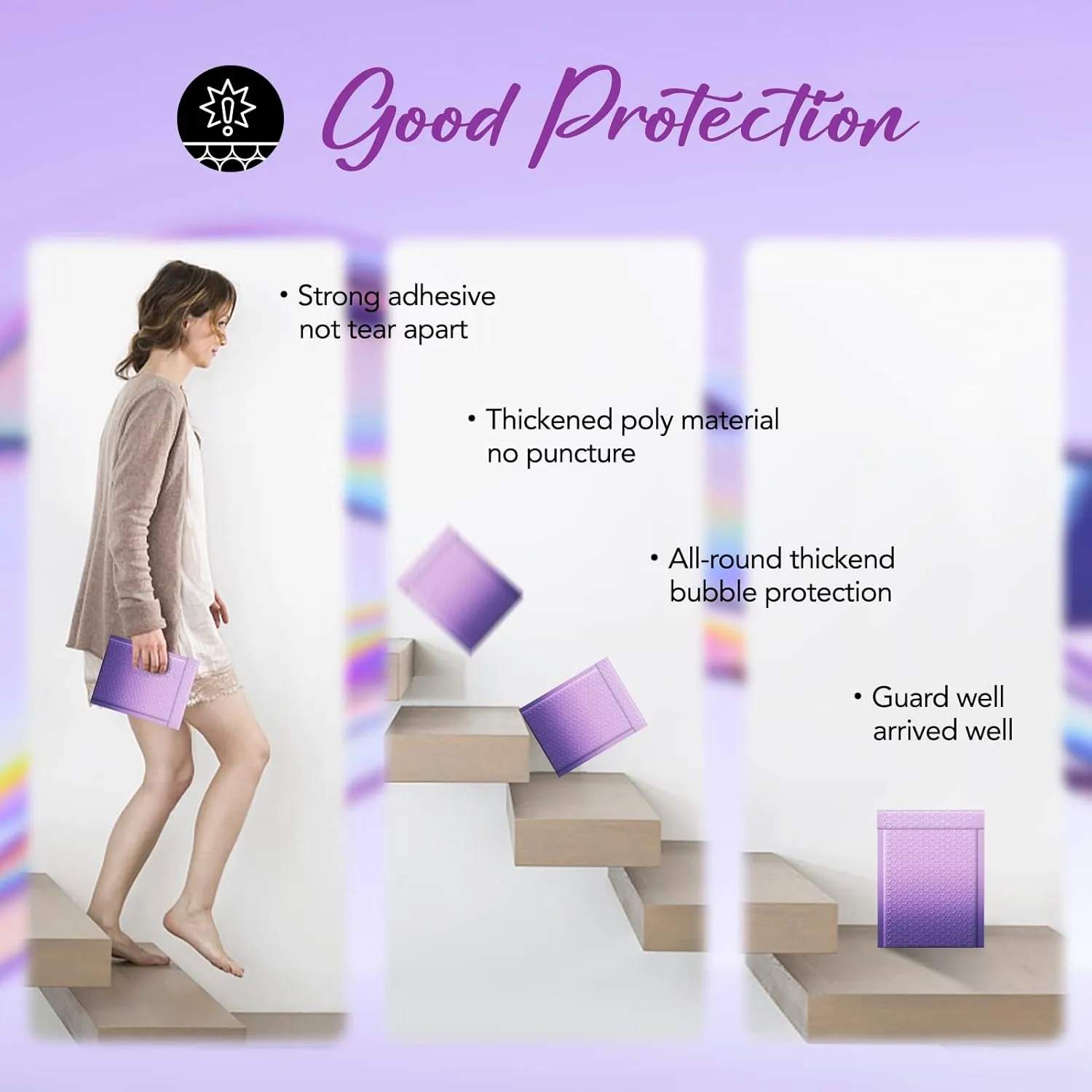 Fuxury Opaque Bubble Mailers 6x10 Inch 100 Pack Gradient Purple Cute Design Padded Envelopes Strong Adhesion Pattern Bubble Shipping Envelopes for Mailing Jewelry, Makeup #0 Thick Bubble Padded Mailer