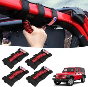GAIZON 4 Pack Grab Handles Paracord Roll Bar for Jeep Wrangler Accessories CJ YJ TJ JL JK LJ JLU JKU Sahara Freedom Rubicon,Gladiator JT 1955-2023 Interior Accessories with America Flag(Red)