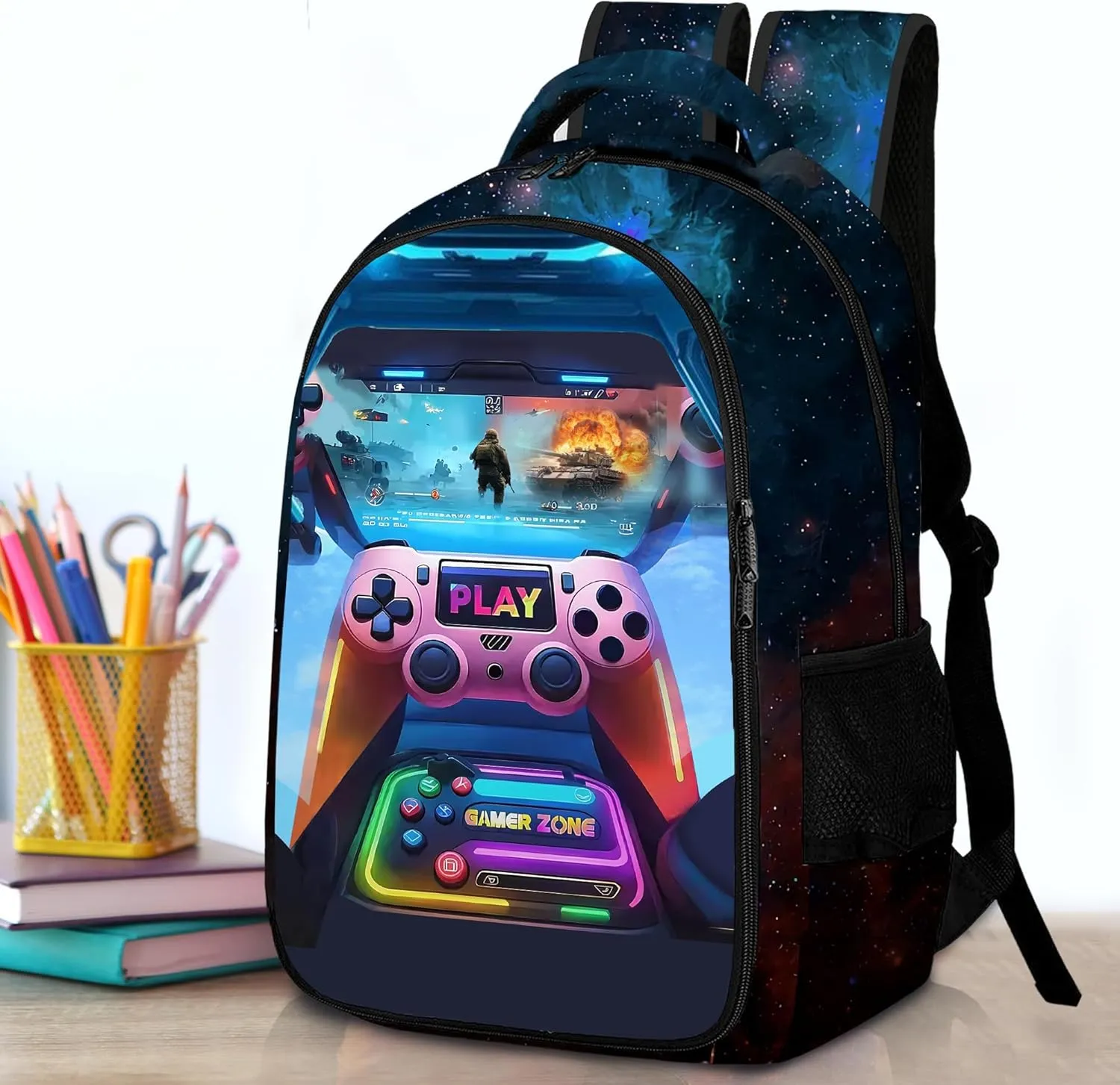 Game Backpack Set for Boys, Gaming Backpack 3 Pack, Boy Backpack Lunch Box, and Pencil Bag for Kids Teens Elementary Middle School， Large Capacity Game School Bag 17" Travel Back Pack