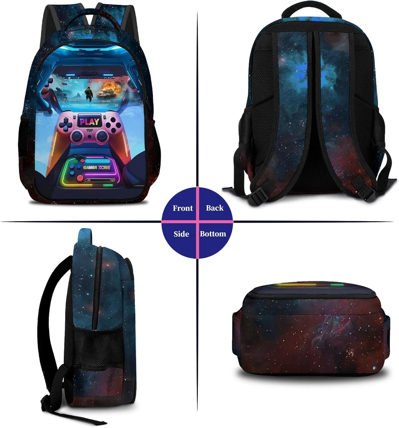 Game Backpack Set for Boys, Gaming Backpack 3 Pack, Boy Backpack Lunch Box, and Pencil Bag for Kids Teens Elementary Middle School， Large Capacity Game School Bag 17" Travel Back Pack