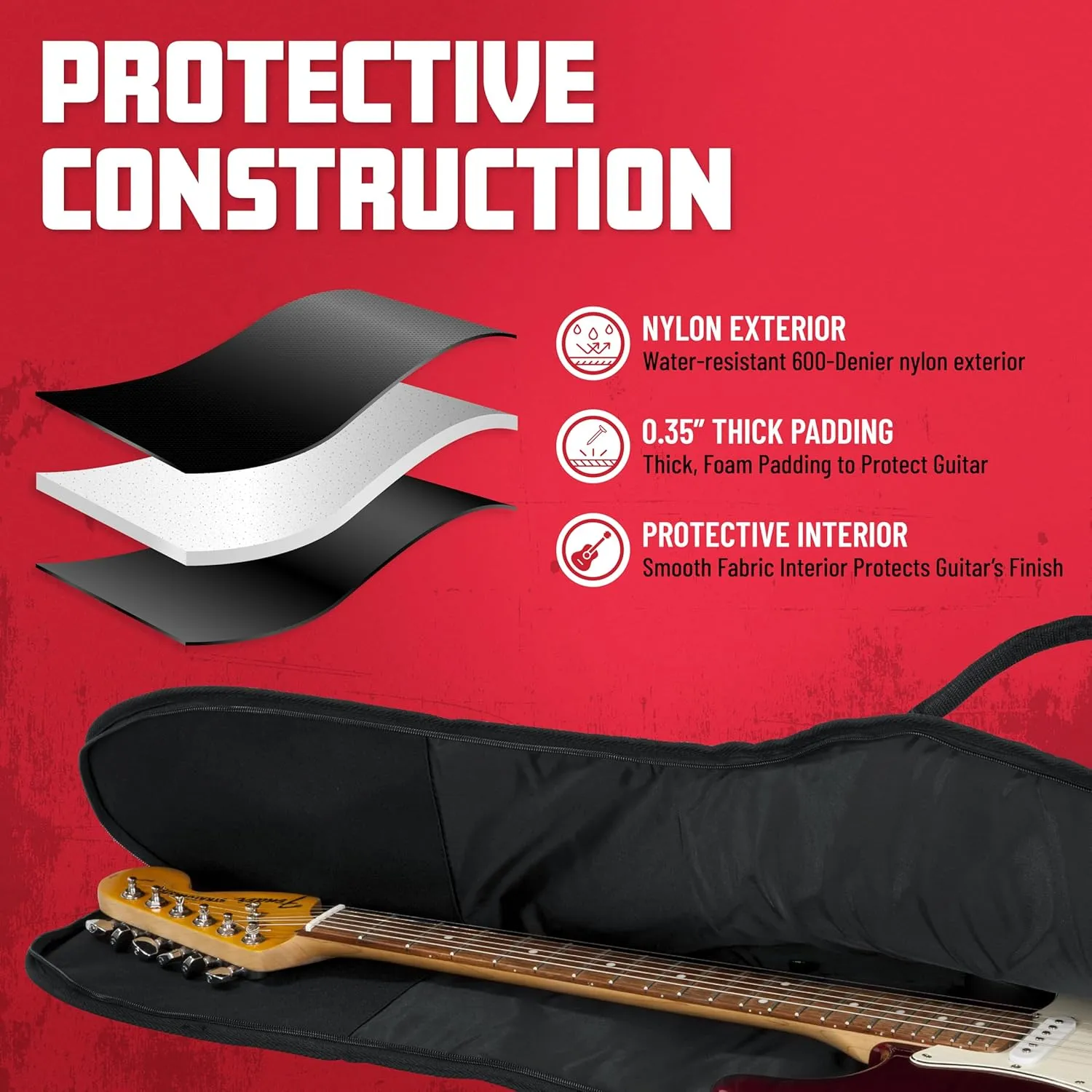 Gator Cases Foam Padded Electric Guitar Gig Bag; Fits Stratocaster and Telecaster Style Guitars up to 40.3" in Length (GBE-ELECT)