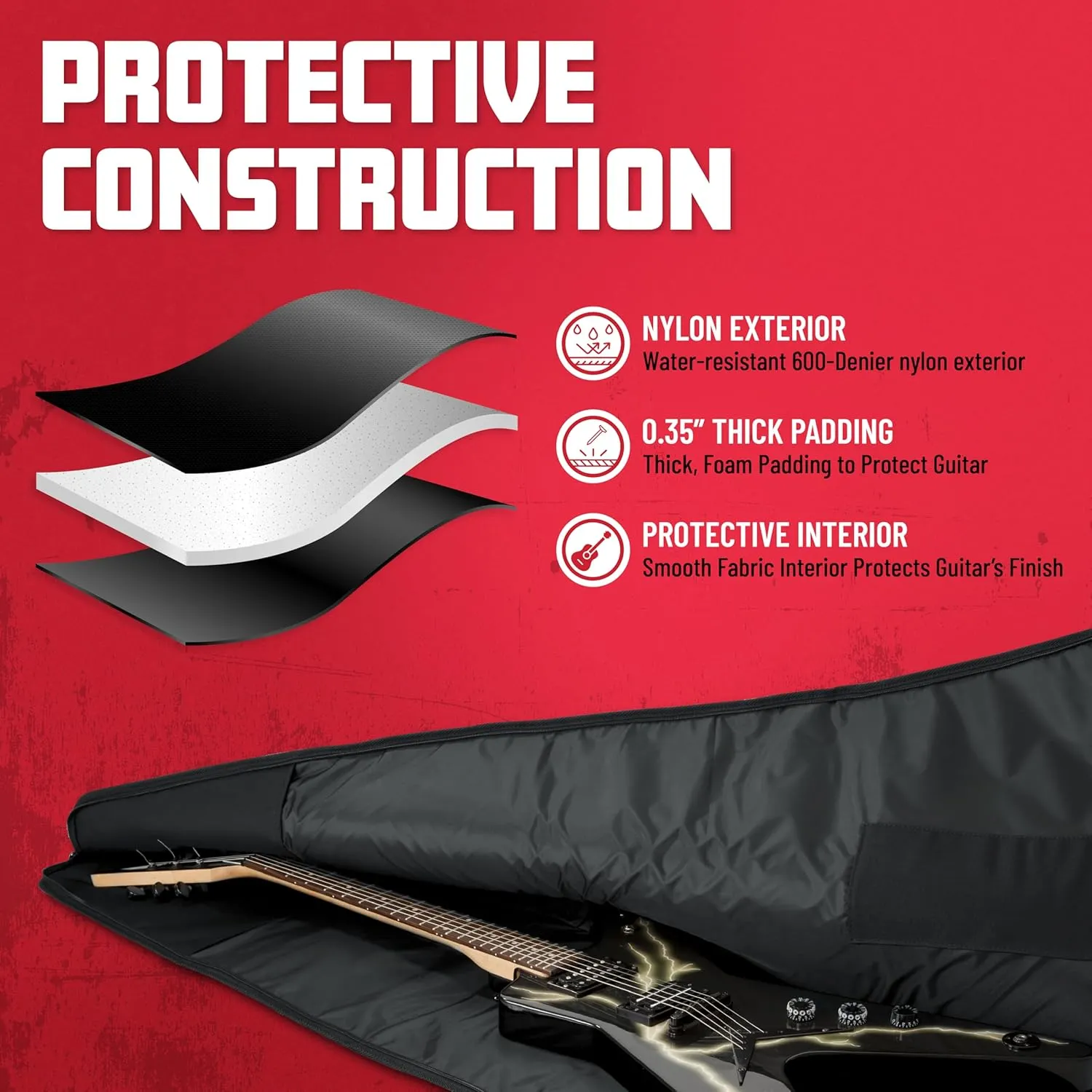 Gator Cases Foam Padded Guitar Gig Bag for Extreme Style Guitar Bodies, Fits Flying V, Explorer, Warlock, and More, up to 47.5" in Length (GBE-EXREME)