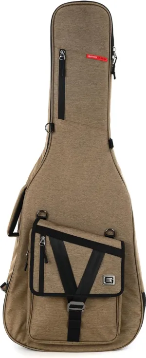 Gator Cases Transit Series Lightweight Acoustic Guitar Gig Bag with Back Pack Straps and Rubberized Base, Tan Exterior (GT-ACOUSTIC-TAN)