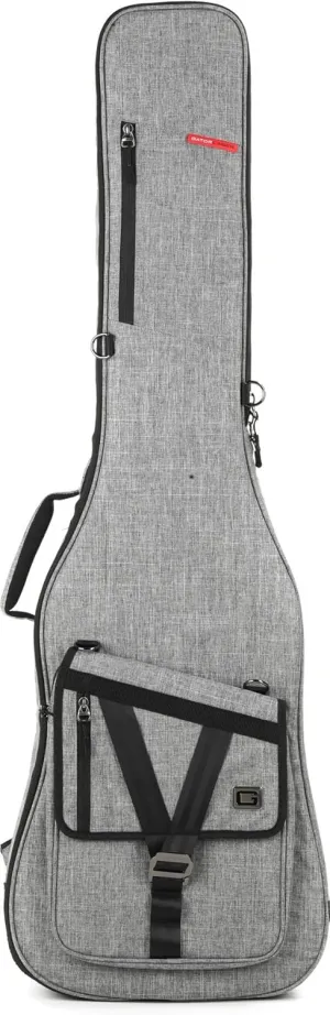 Gator Cases Transit Series Lightweight Bass Guitar Gig Bag with Back Pack Straps and Rubberized Base, Light Grey Exterior (GT-BASS-GRY)