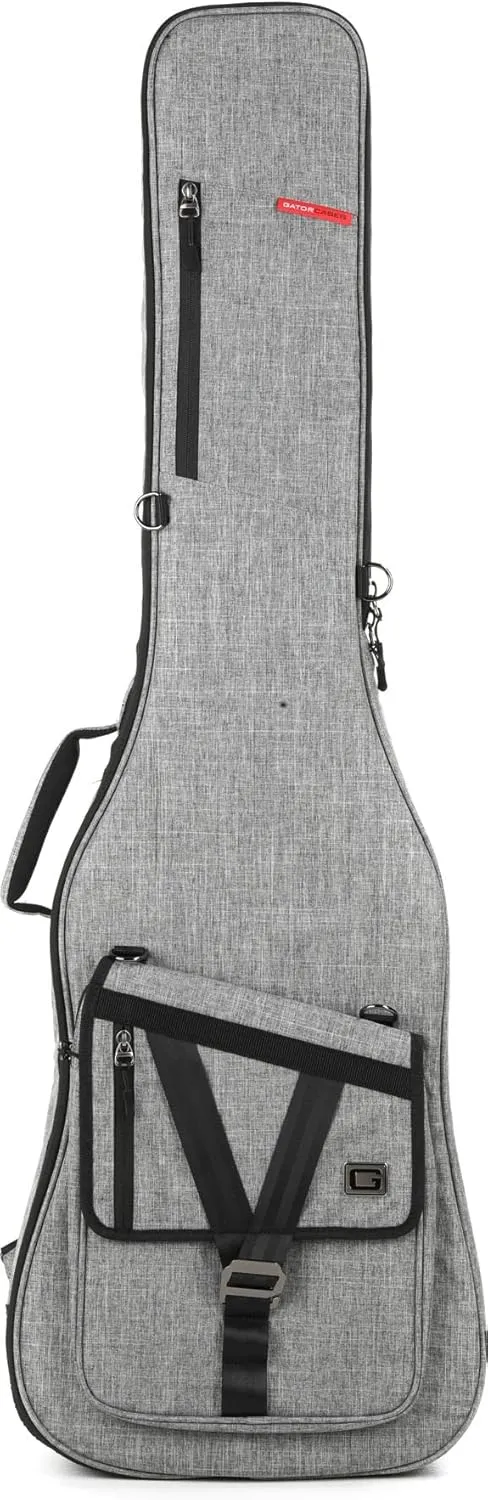 Gator Cases Transit Series Lightweight Bass Guitar Gig Bag with Back Pack Straps and Rubberized Base, Light Grey Exterior (GT-BASS-GRY)