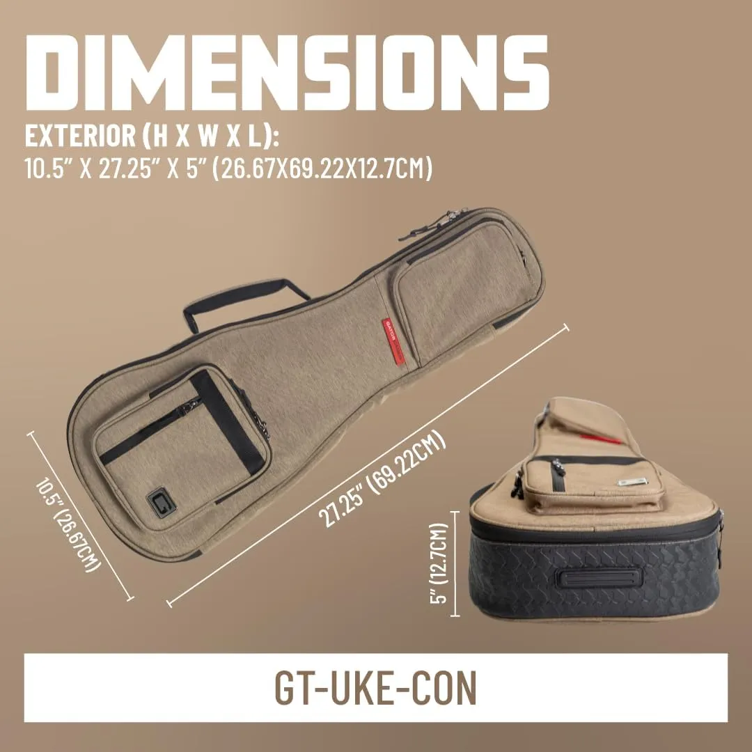 Gator Cases Transit Series Lightweight Concert Ukulele Gig Bag with Back Pack Straps and Rubberized Base, Light Grey Exterior (GT-UKE-CON-GRY)