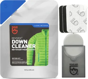 GEAR AID Revivex Down Care Kit for Jackets, Vests, Blankets, and Sleeping Bags, with Down Cleaner to Restore Loft and Tenacious Tape Mini Repair Patches to Fix Holes and Burns