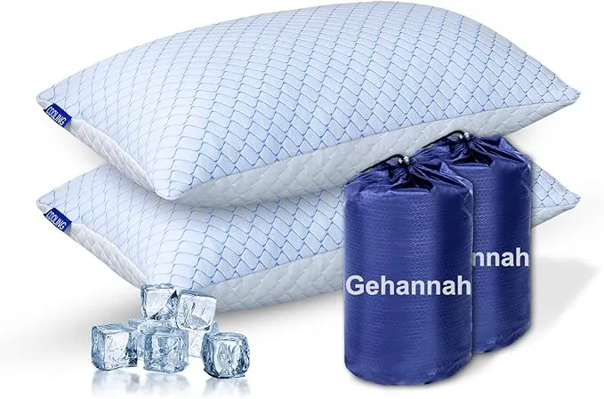 Gehannah Travel Pillow - Large 2 pack Compressible Camping Pillow for Sleeping - Shredded Memory Foam Pillow with 2 Storage Bag Compact Supportive, Pillow for Adult Kid Outdoor Backpacking Hiking Gear