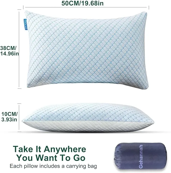 Gehannah Travel Pillow - Large 2 pack Compressible Camping Pillow for Sleeping - Shredded Memory Foam Pillow with 2 Storage Bag Compact Supportive, Pillow for Adult Kid Outdoor Backpacking Hiking Gear