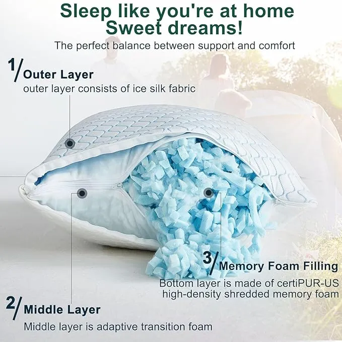 Gehannah Travel Pillow - Large 2 pack Compressible Camping Pillow for Sleeping - Shredded Memory Foam Pillow with 2 Storage Bag Compact Supportive, Pillow for Adult Kid Outdoor Backpacking Hiking Gear