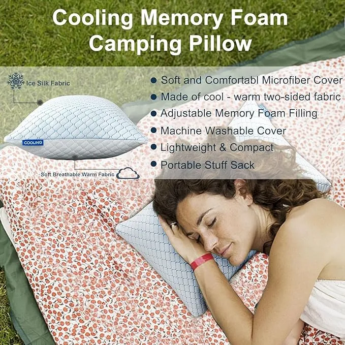 Gehannah Travel Pillow - Large 2 pack Compressible Camping Pillow for Sleeping - Shredded Memory Foam Pillow with 2 Storage Bag Compact Supportive, Pillow for Adult Kid Outdoor Backpacking Hiking Gear