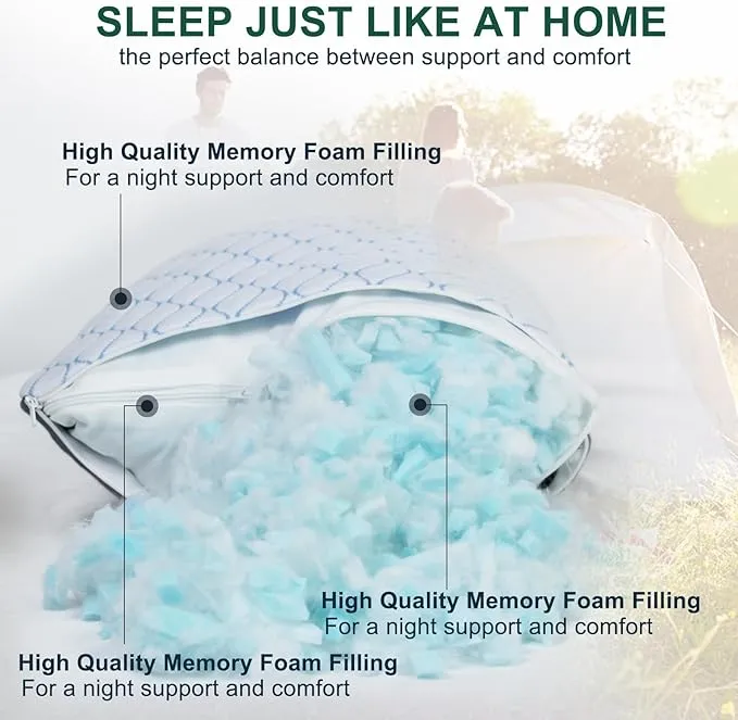 Gehannah Travel Pillow - Large Size Compressible Camping Pillow for Sleeping, Shredded Memory Foam Pillow with Storage Bag Compact Supportive, Pillow for Adults Kids Outdoor Backpacking Hiking Gear