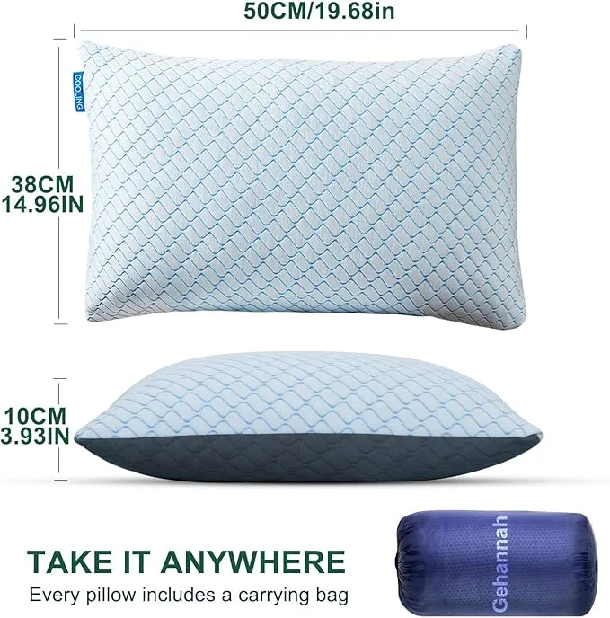 Gehannah Travel Pillow - Large Size Compressible Camping Pillow for Sleeping, Shredded Memory Foam Pillow with Storage Bag Compact Supportive, Pillow for Adults Kids Outdoor Backpacking Hiking Gear