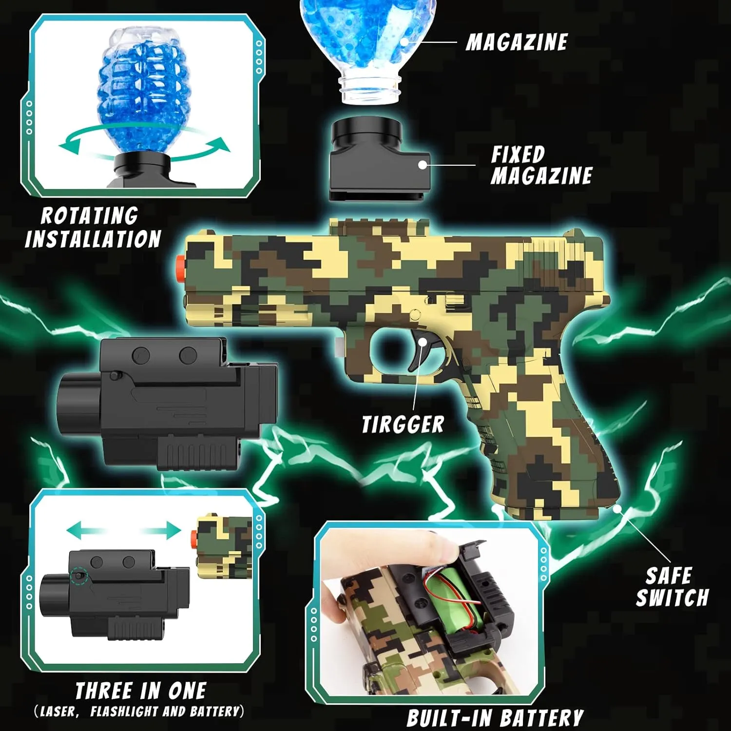 Gel Ball Blaster Gun, Splat Gel Gun for Precision Shooting, Electric Water Ball Blaster Gun with Top Loading Design JM-X3, Great for Competitive Team Play, Ages 15  (Deep Camo)