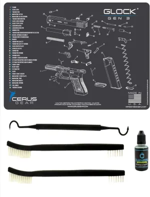 Gen 3 5 PC EDOG Cerus Gear Schematic (Exploded View) Heavy Duty Pistol Cleaning 12x17 Padded Gun-Work Surface Protector Mat Solvent & Oil Resistant & 3 PC Cleaning Essentials & Clenzoil