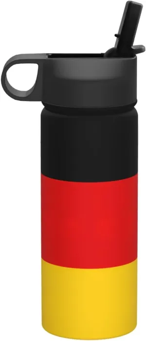 German flag Print Flask Stainless Steel Water Bottle with Straw 18OZ FOR Outdoor Gym Commute