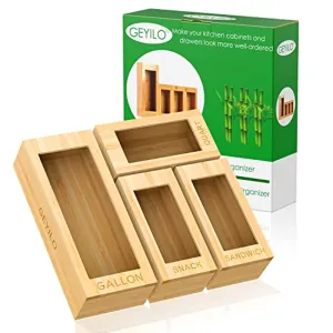 GEYILO Ziplock Bag Storage Organizer, Storage Bag Organizer, 4 Separate Baggie Organizer, Ziplock Bag Storage Organizer for Kitchen Drawer, Compatible with Gallon, Quart, Sandwich & Snack Variety Size Bags