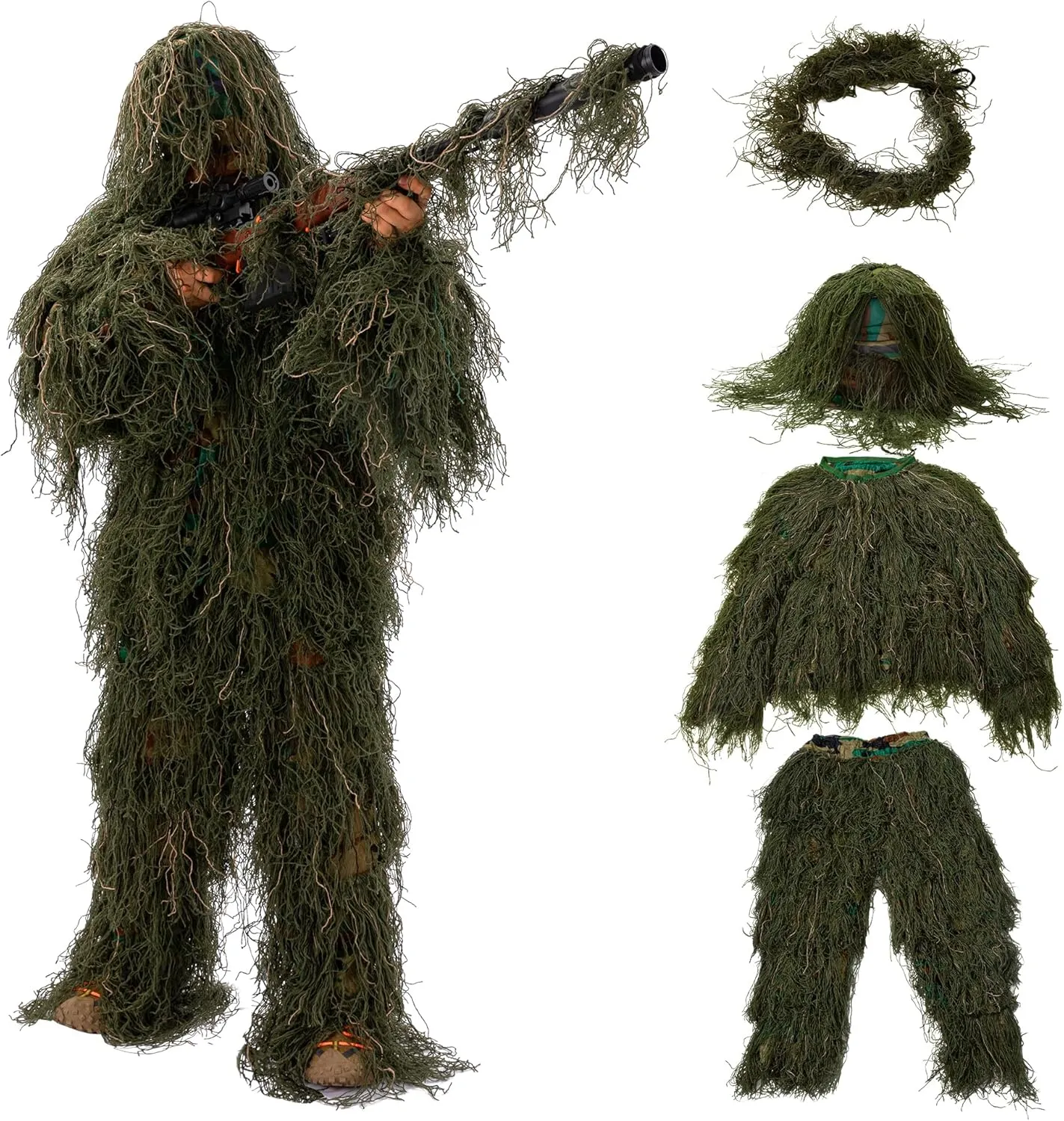 Ghillie Suit for Men, Gilly Suit for Adults Camo Hunting Clothes 3D Woodland Camouflage Suits for Hunting