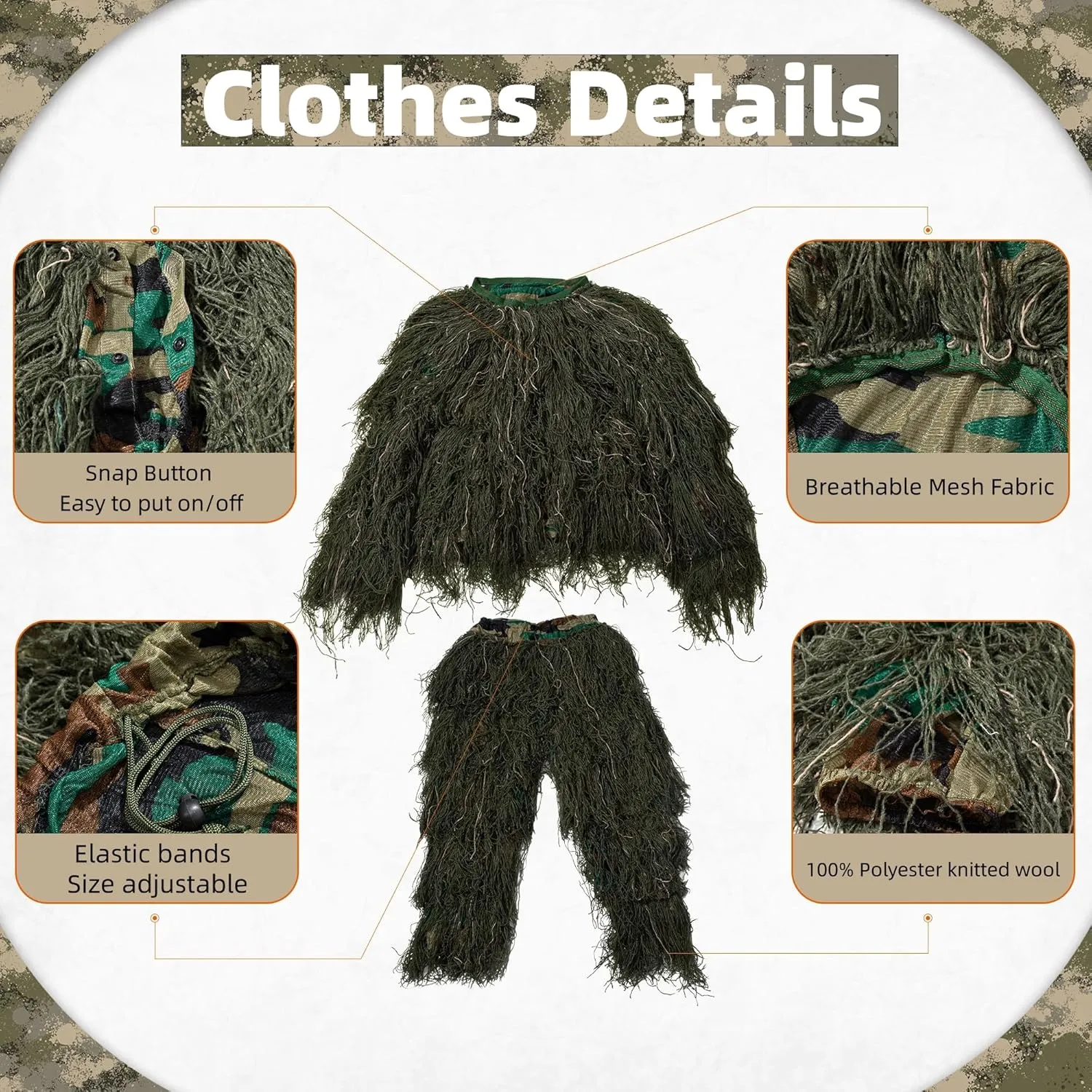 Ghillie Suit for Men, Gilly Suit for Adults Camo Hunting Clothes 3D Woodland Camouflage Suits for Hunting