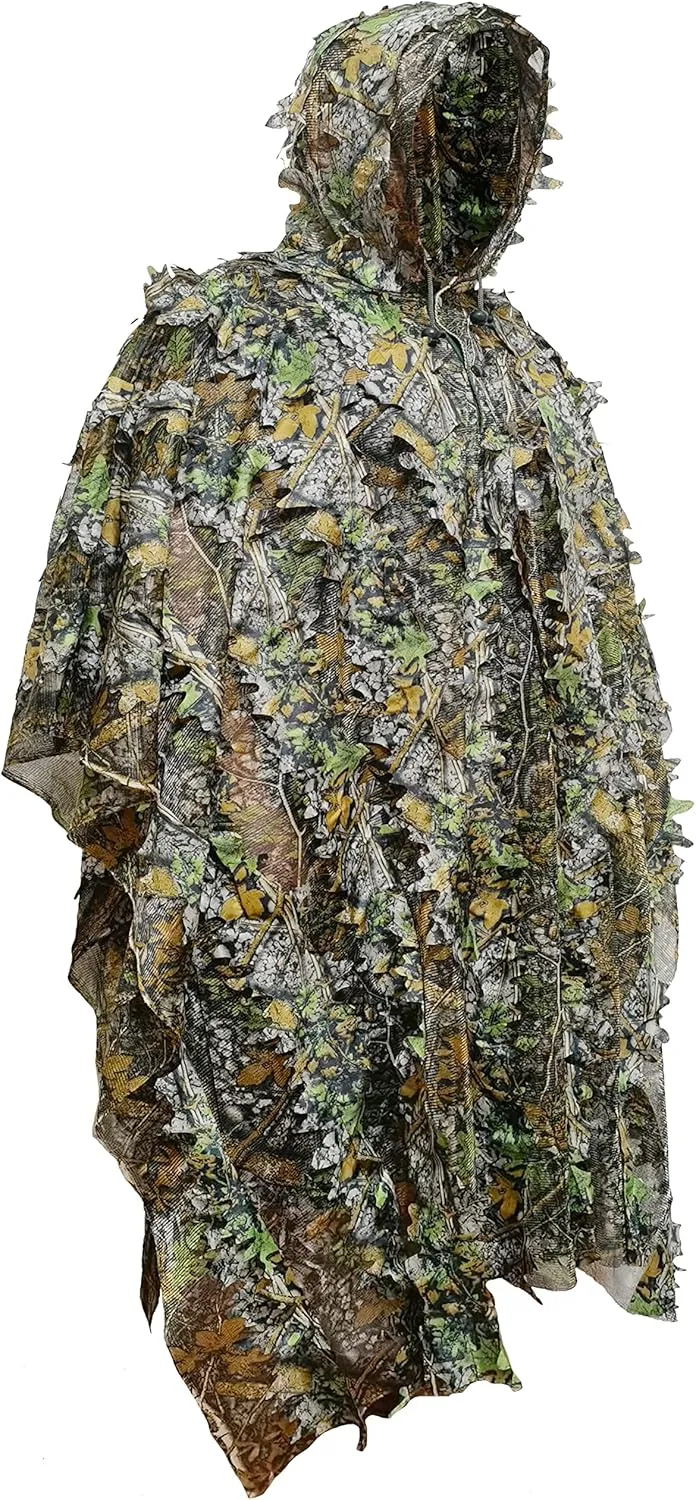 ghillie suit, gilly suits for men, hunting suit, 3D leafy camo suit, hooded cape hunting suit, camouflage suit, bird watching, jungle hunting, Halloween party, camping, theme decoration.