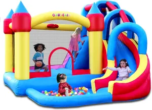 Giant Inflatable Bounce House with Water Slide,Wet & Dry Use,Basketball Hoop,Climbing Wall,Heavy Duty GFCI Blower,Bouncy Castle with Ball Pit