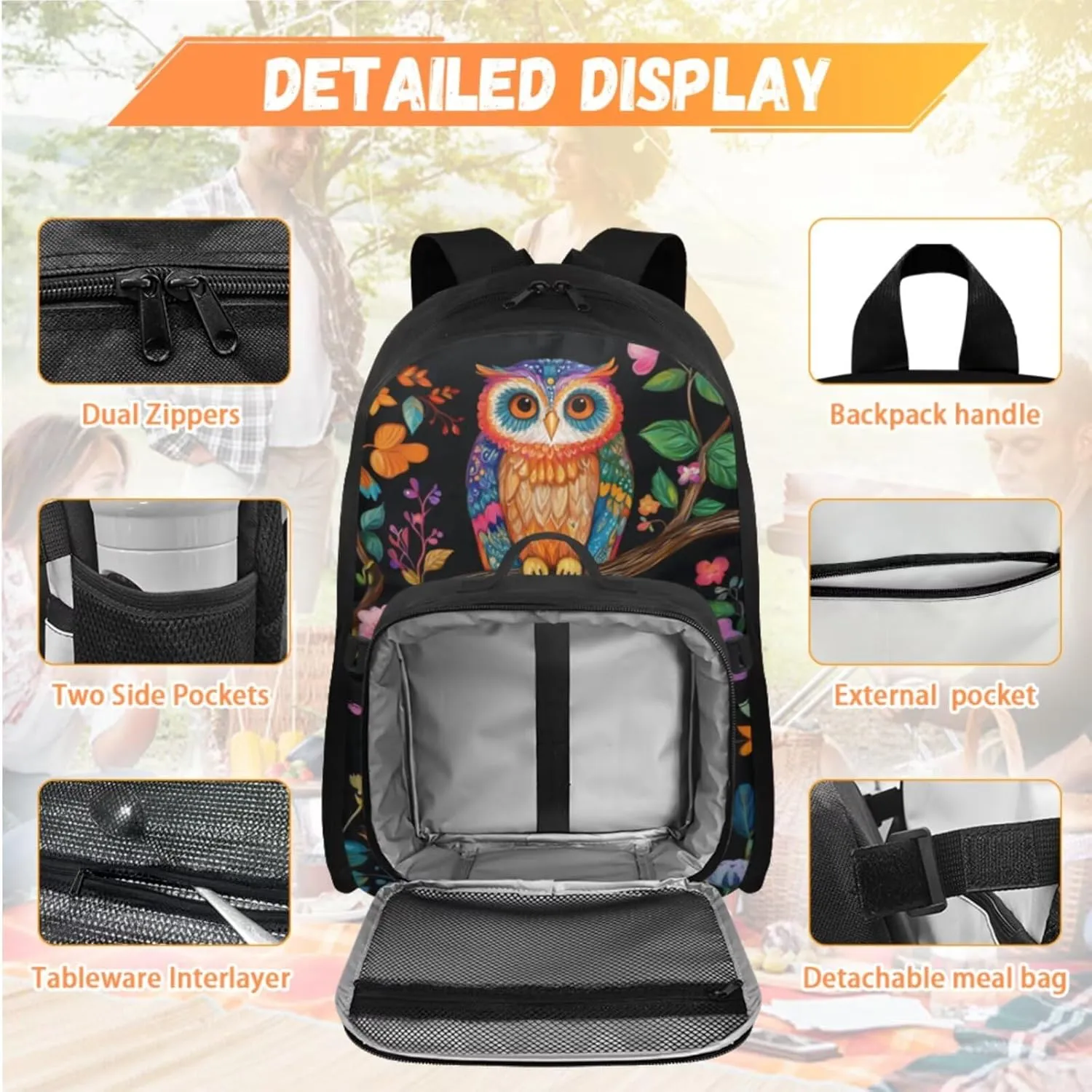 Girls Backpack and Lunch Box Set Owl Kids Backpack Elementary School Floral Bookbag and Lunch Box Set for Girls 4-in-1 Back to School Gifts Bag with Detachable Lunchbag