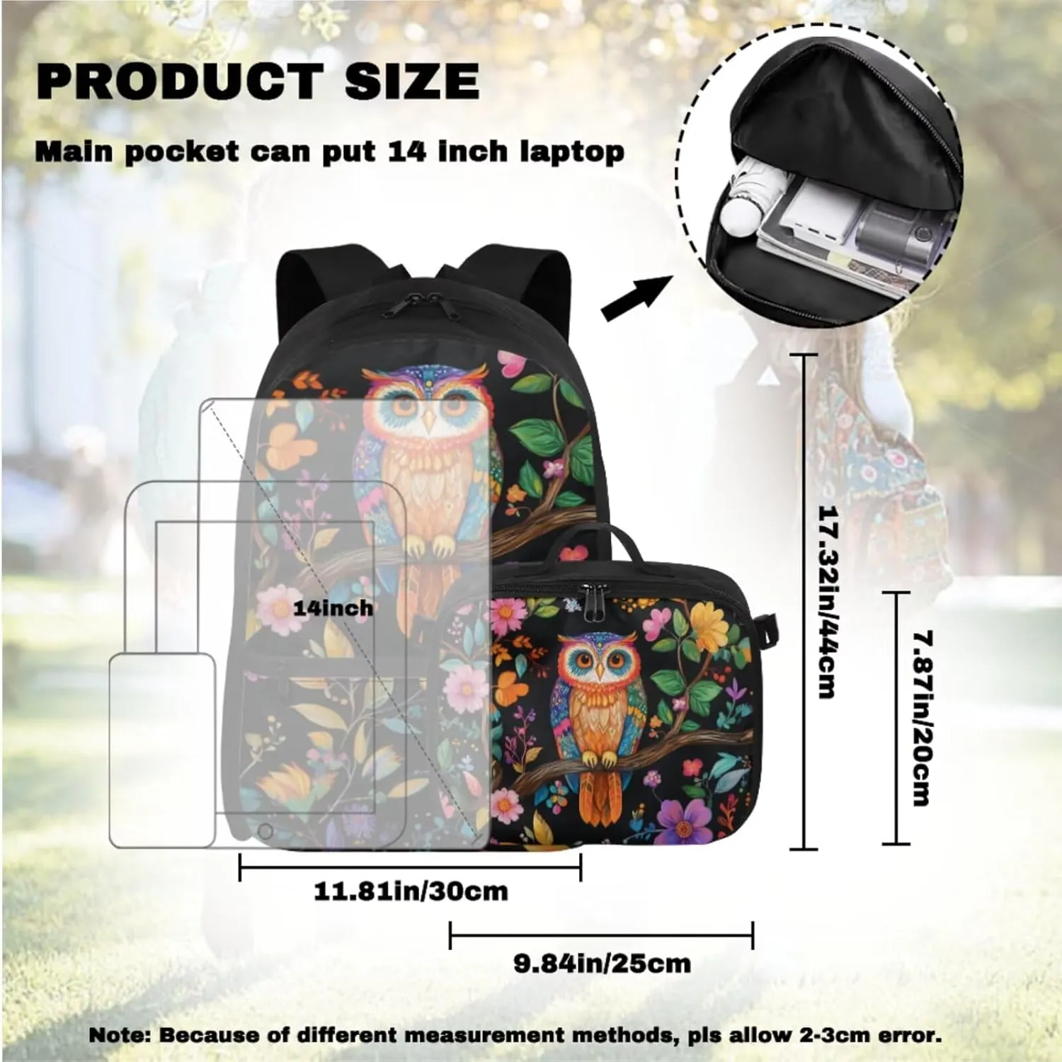 Girls Backpack and Lunch Box Set Owl Kids Backpack Elementary School Floral Bookbag and Lunch Box Set for Girls 4-in-1 Back to School Gifts Bag with Detachable Lunchbag
