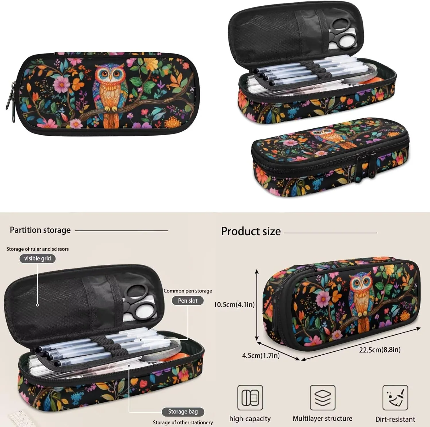 Girls Backpack and Lunch Box Set Owl Kids Backpack Elementary School Floral Bookbag and Lunch Box Set for Girls 4-in-1 Back to School Gifts Bag with Detachable Lunchbag