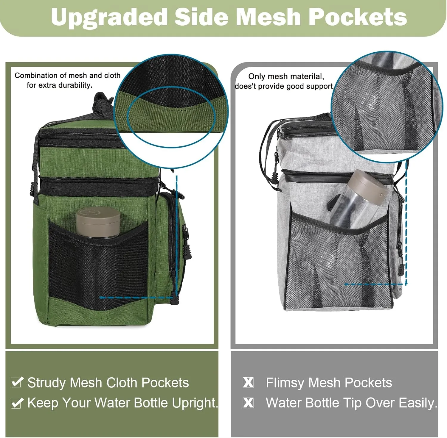 GLENKEY Double Deck Insulated Lunch Box, Expandable Large Lunch Bag Leakproof Cooler Bag Lunch Pail for Men Women Adults Work Shifts Travel Daytrip,16L,Army Green