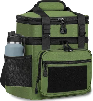 GLENKEY Double Deck Insulated Lunch Box, Expandable Large Lunch Bag Leakproof Cooler Bag Lunch Pail for Men Women Adults Work Shifts Travel Daytrip,16L,Army Green