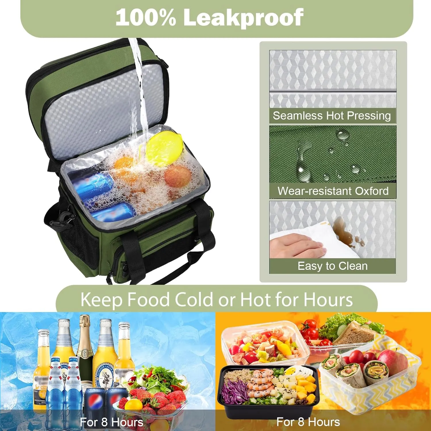 GLENKEY Double Deck Insulated Lunch Box, Expandable Large Lunch Bag Leakproof Cooler Bag Lunch Pail for Men Women Adults Work Shifts Travel Daytrip,16L,Army Green
