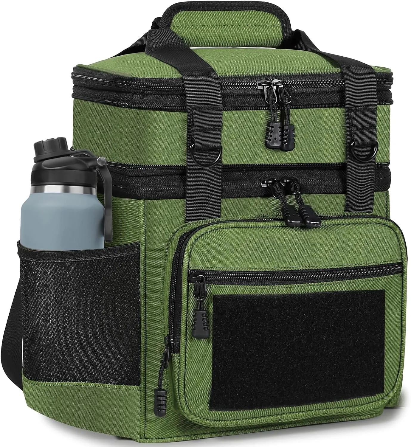 GLENKEY Double Deck Insulated Lunch Box, Expandable Large Lunch Bag Leakproof Cooler Bag Lunch Pail for Men Women Adults Work Shifts Travel Daytrip,16L,Army Green