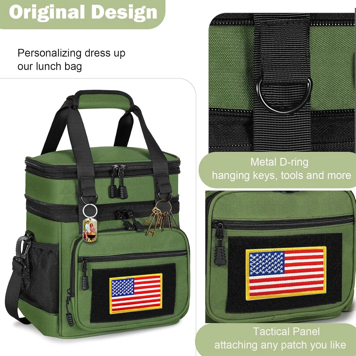 GLENKEY Double Deck Insulated Lunch Box, Expandable Large Lunch Bag Leakproof Cooler Bag Lunch Pail for Men Women Adults Work Shifts Travel Daytrip,16L,Army Green