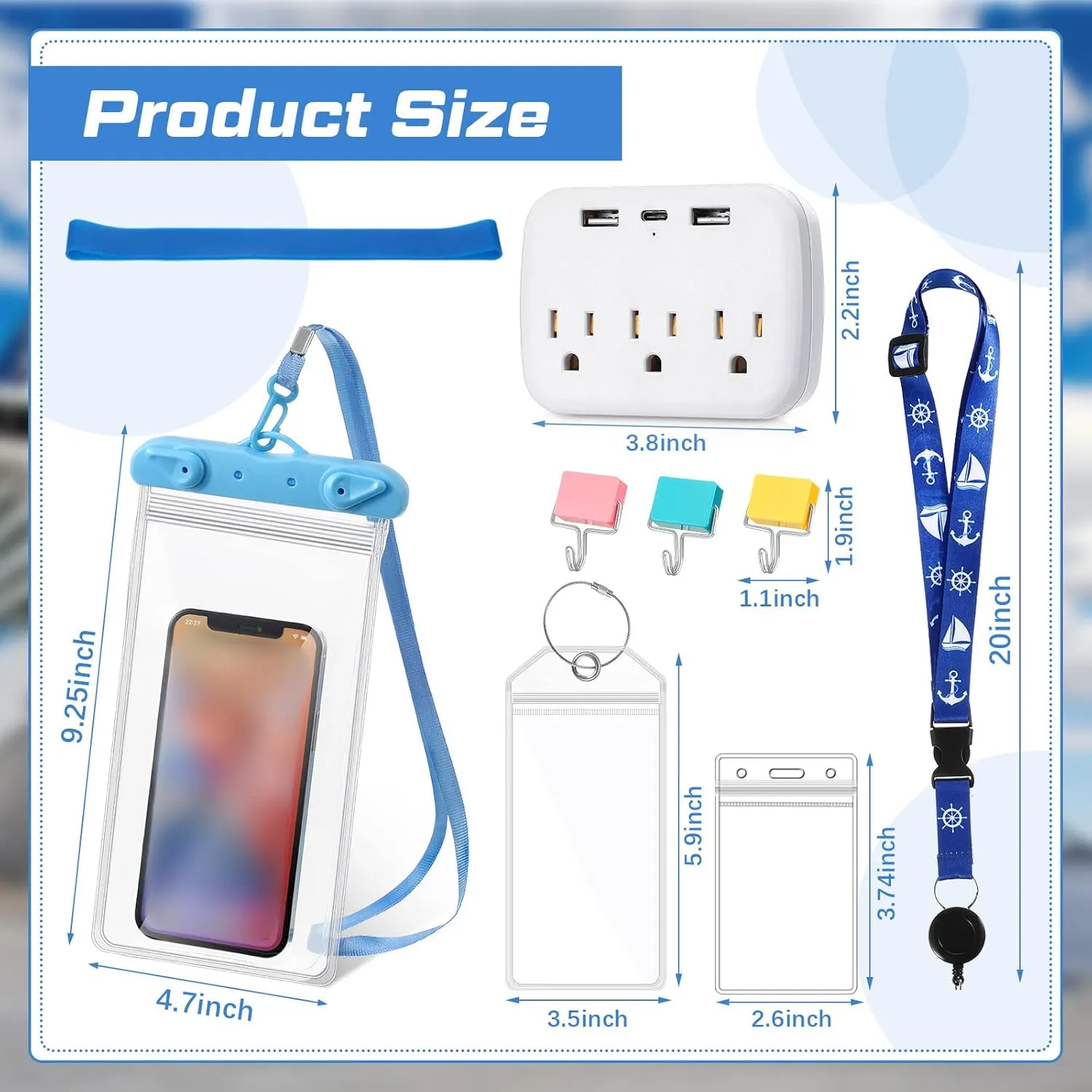 Glenmal 17 Pcs Cruise Accessories Kit Carnival Cruise Luggage Tag Lanyard Power Strip Phone Pouch Magnetic Hook Towel Band