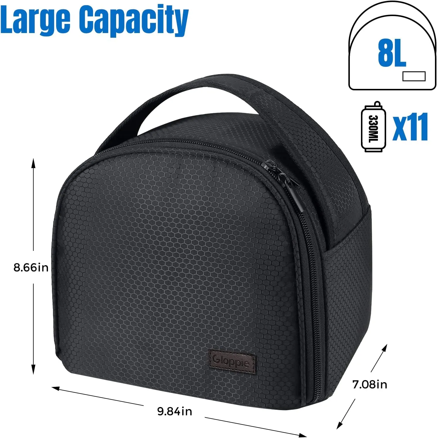 Gloppie Insulated Lunch Bags Lunch Box Cooler Bags Lunch Tote Bag for Bento Box, for Kids Adult, Black Honeycomb