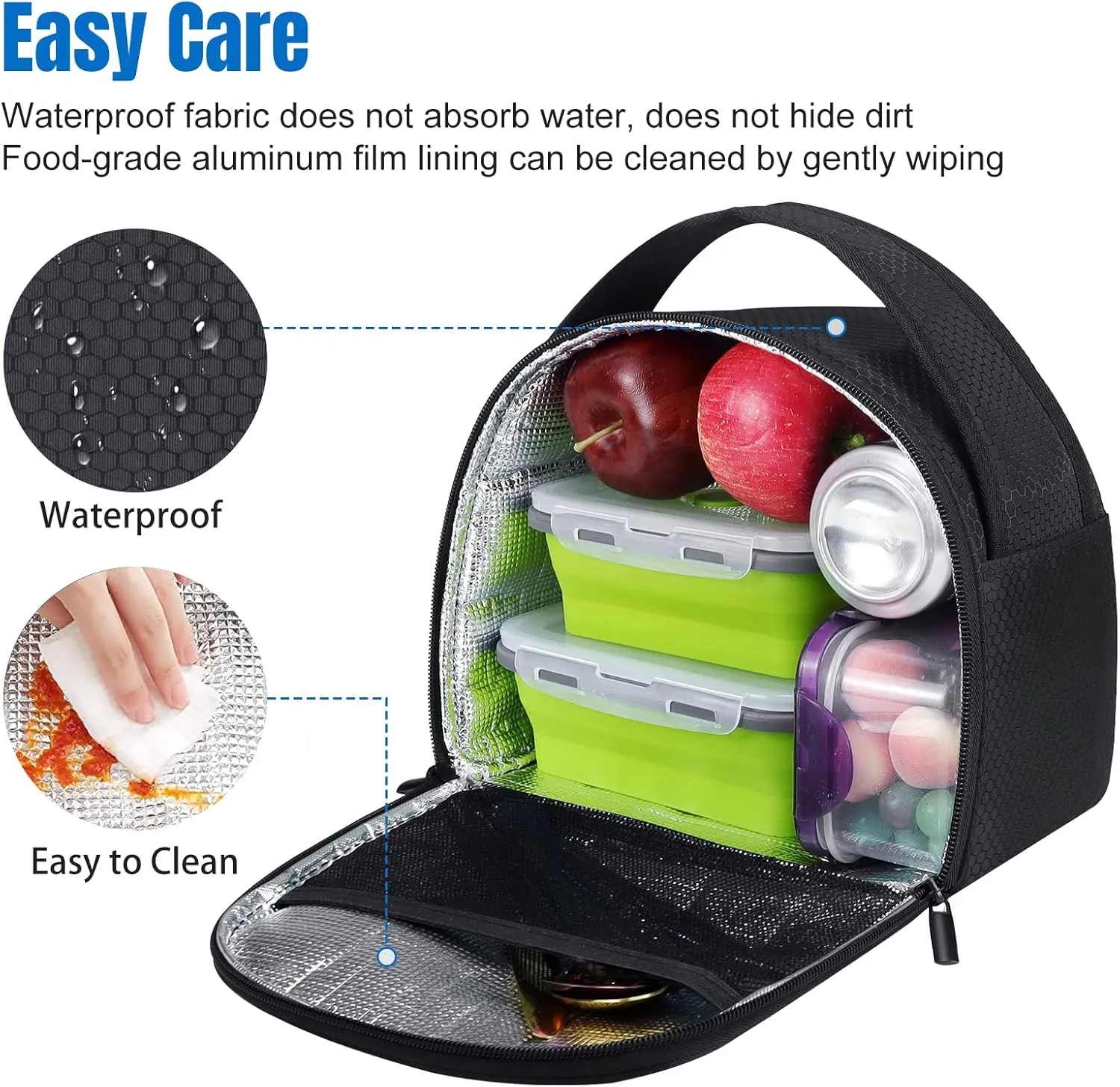 Gloppie Insulated Lunch Bags Lunch Box Cooler Bags Lunch Tote Bag for Bento Box, for Kids Adult, Black Honeycomb