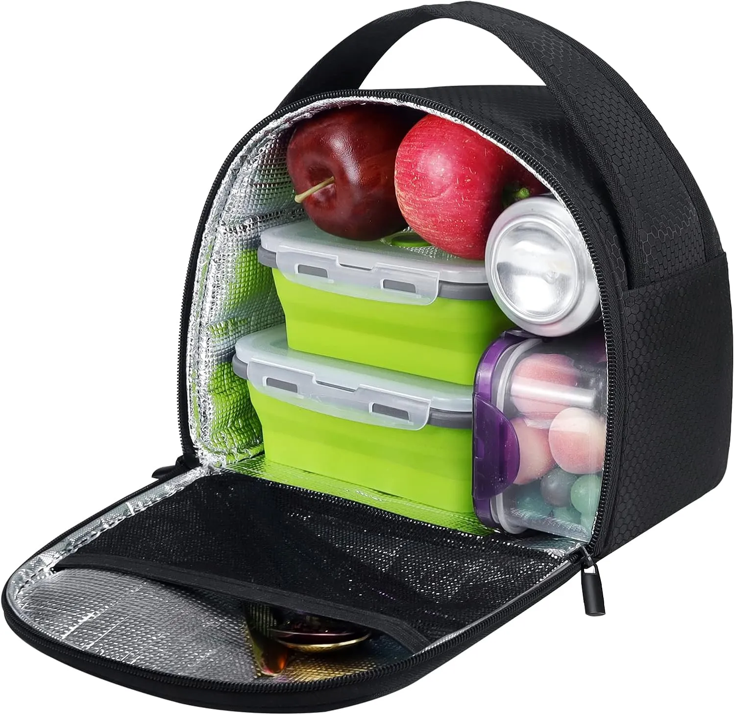 Gloppie Insulated Lunch Bags Lunch Box Cooler Bags Lunch Tote Bag for Bento Box, for Kids Adult, Black Honeycomb